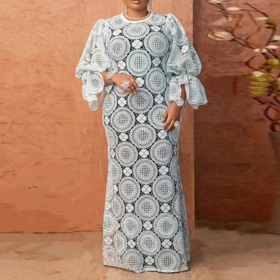 Vestidos elegantes brancos africanos para mulheres, vestido maxi longo, abayas oco, robe dashiki, kaftan, moda muçulmana, novo, 2024