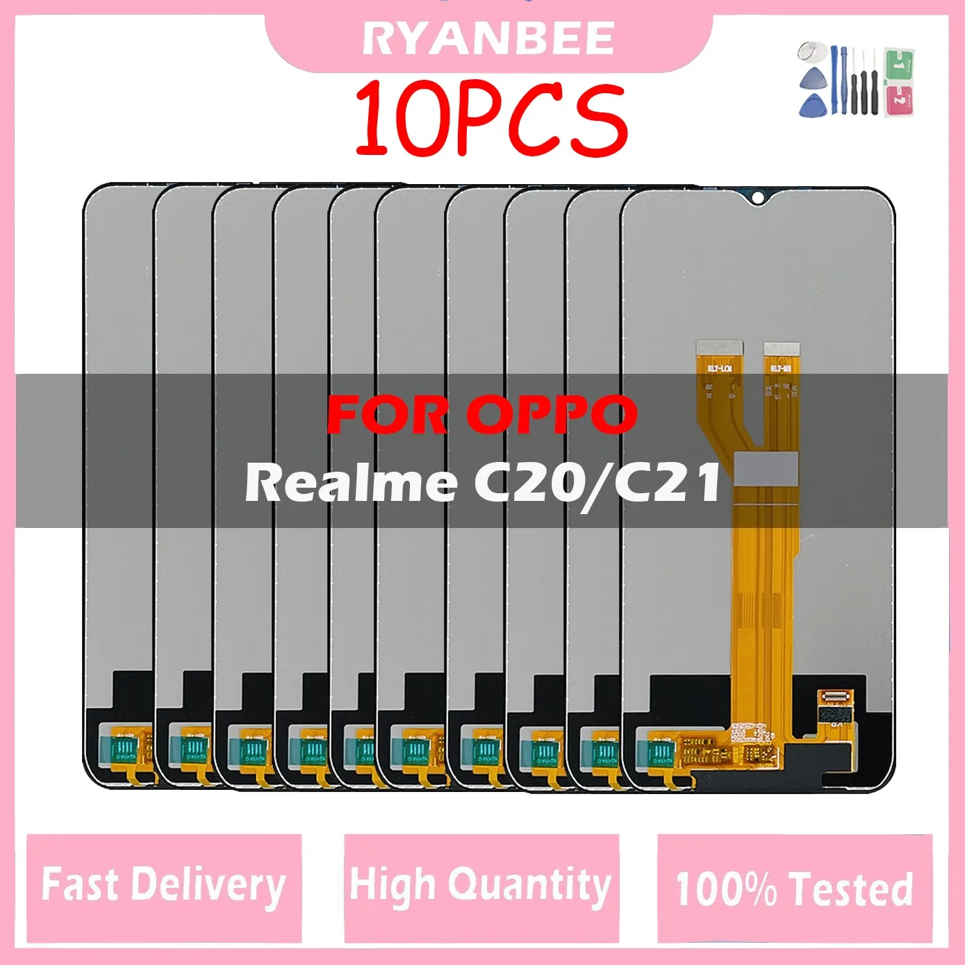 

10PCS 6.5 ” LCD with Frame For Oppo Realme C20 2021 RMX3061 LCD DIsplay Touch Screen Digitizer Assembly For Realme C21 RMX3201