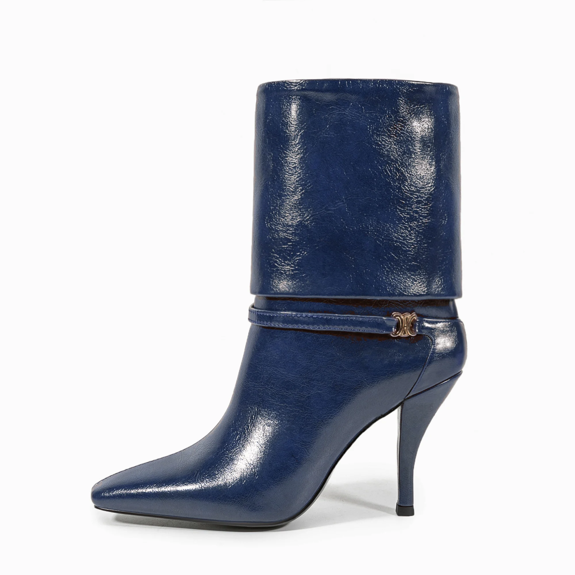 

Arden Furtado Winter Turned-over Edge Modern boots square toe slip-on Super high heel short boots large size women's boots