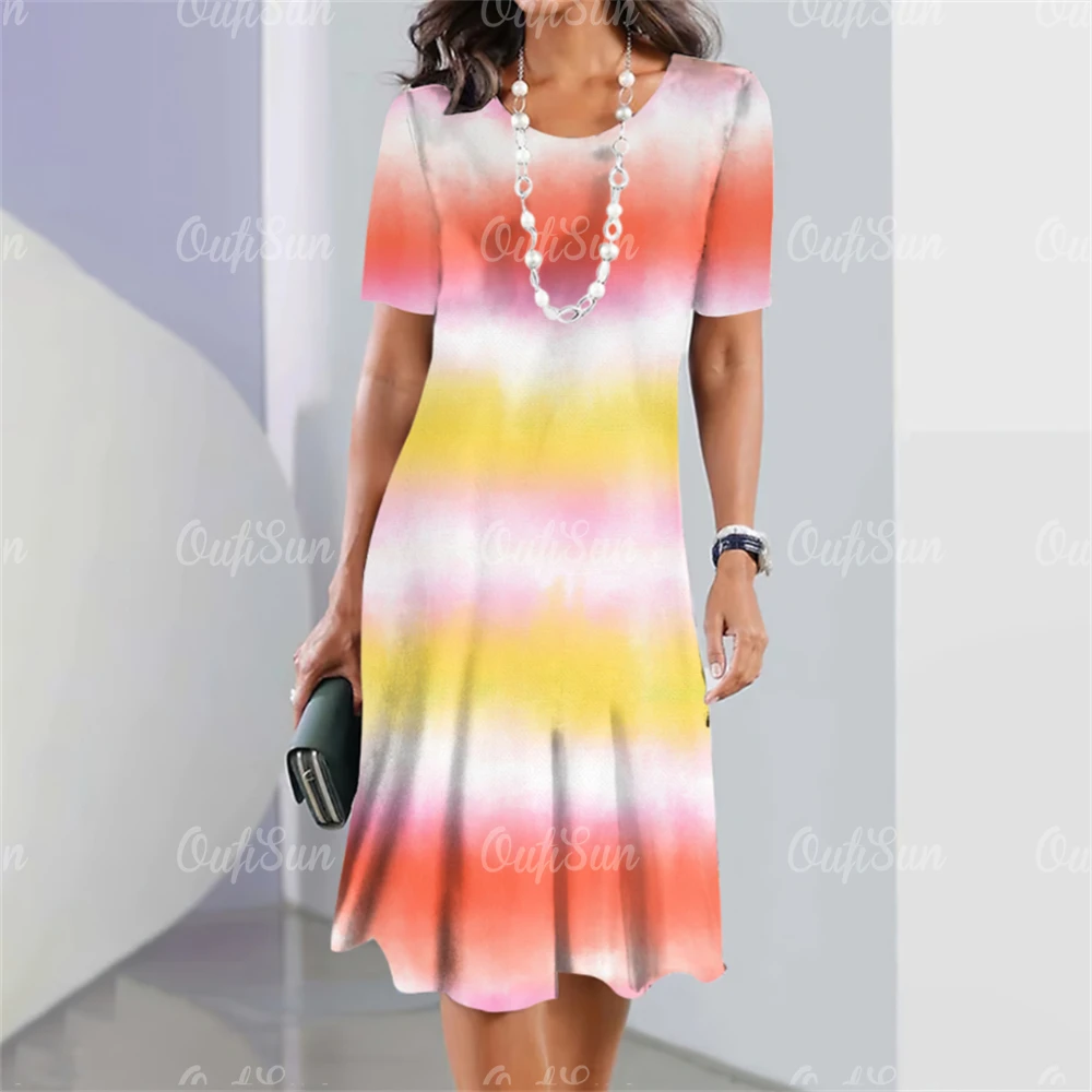 

Fashion Women's Classy Dress Gradient Tie-Dye Print Pullover 5xl Long O Neck Short Sleeve Sexy Dress 2024 Female Summer Dresses