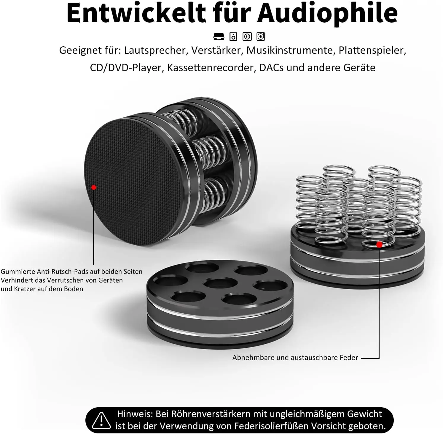 Preffair 4Pcs 44x38mm Aluminium Speaker Isolation Feet, anti vibration Feet with Non-Slip Rubber Buffers