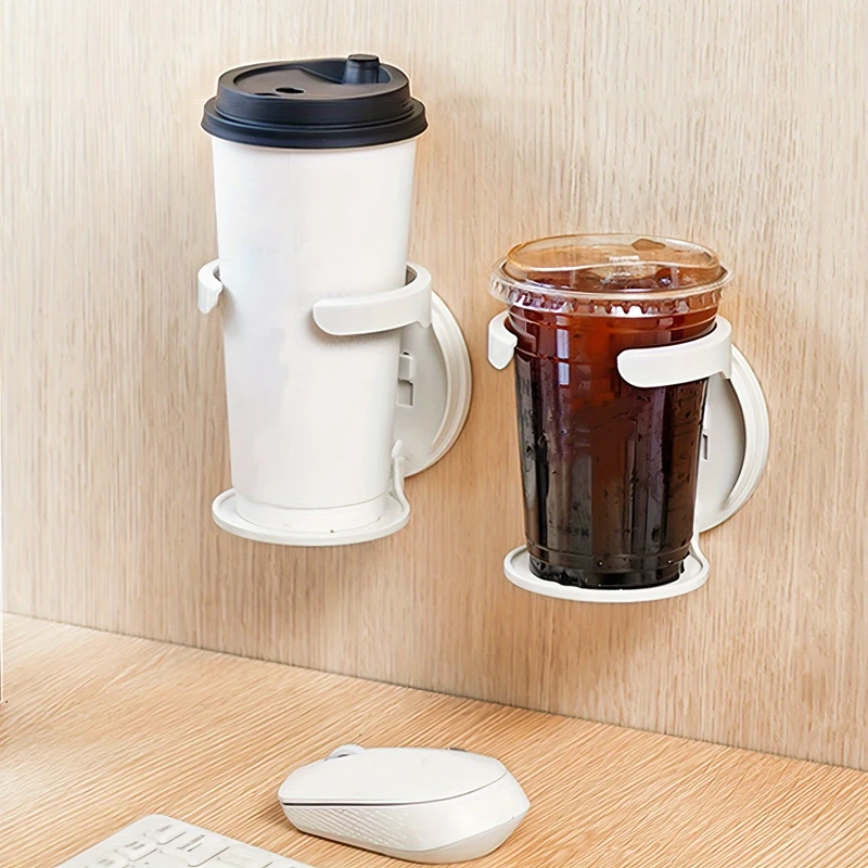 Folding Cup Holder Office Desk Cabinet Door No Punching Coffee Storage Rack Home Dormitory Wall Mounted Cup Holder