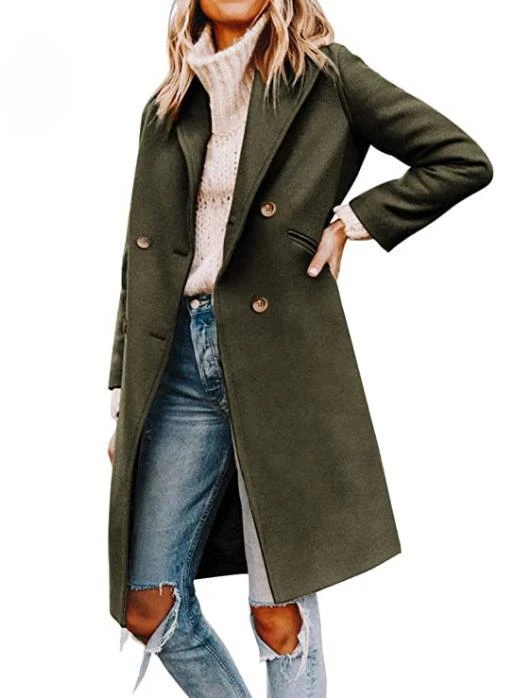 2025 New Women's Winter Wool Coat Casual Notch Lapel Single-Breasted Peacoat Fashion Office Lady Trench Peacoat Jackets