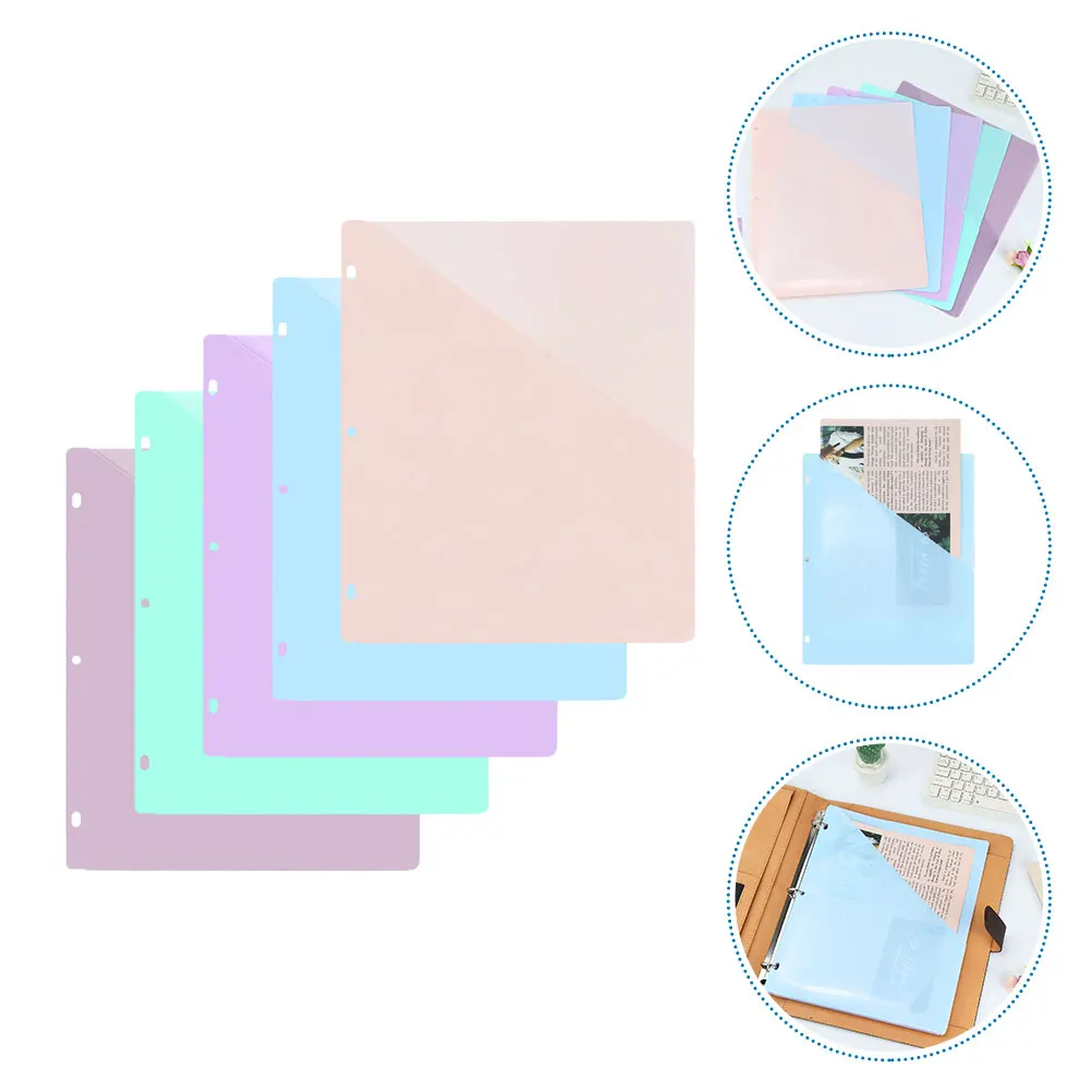 

5 Sheets 3-hole Information Bag Binder Pocket Folders Office Pouches File Pockets Storage Pp Bags