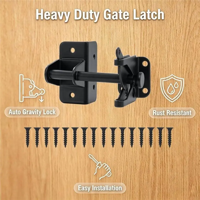 AB42-Self Locking Gate Latch For Wooden Fence, Heavy Duty Automatic Gravity Fence Latch For Wood Metal Gate, 2 Pcs