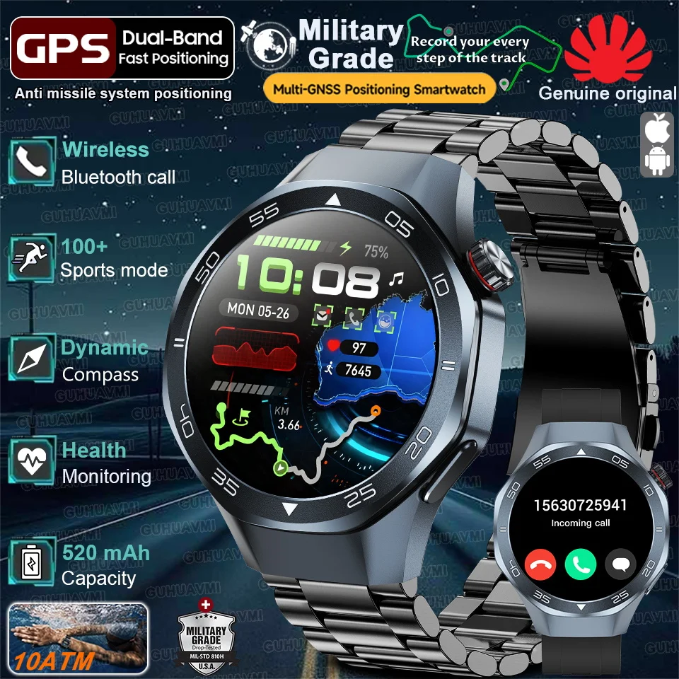 

Новинка 2025 года GT5 PRO Смарт-часы Мужские Военные GPS Сапфировый экран Сердечный ритм Bluetooth Вызов Компас 3ATM/IP69 Смарт-часы Женские