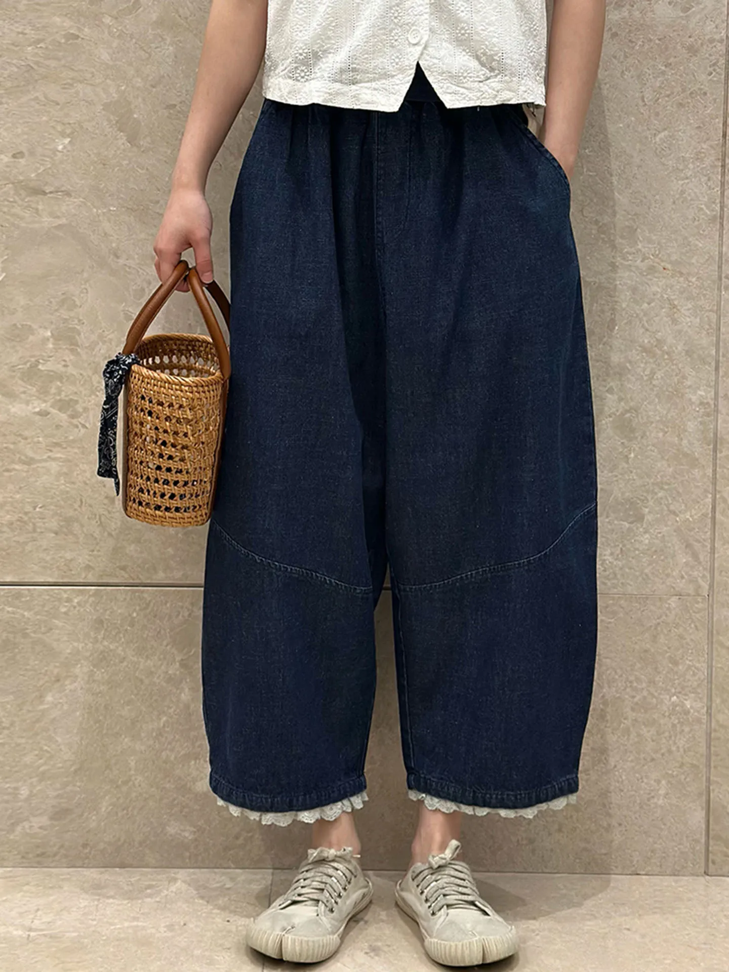 

Весна-Лето 2026: Джинсы с кружевной отделкой и вставками, свободные, стройнящие, универсальные, в стиле ретро, художественные, широкие брюки, повседневные, в японском стиле S...