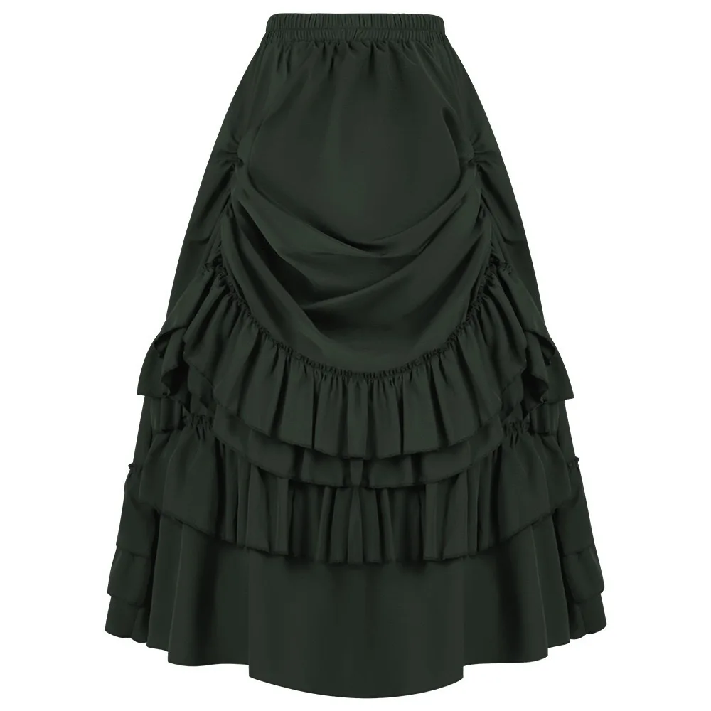 Vintage Gothic Long Skirts Women Girl Sexy Black Brown Green Ruffles Midi Skirt Medieval Victorian Steampunk Party Y2k Skirt