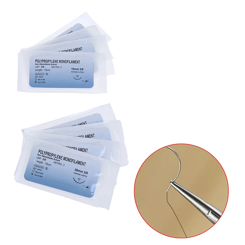 HOT！12PCS 2/0 3/0 4/0 Needle Suture Nylon Monofilament Non-injured Suture  Thread Suture for  Surgical Suture Tool HOT