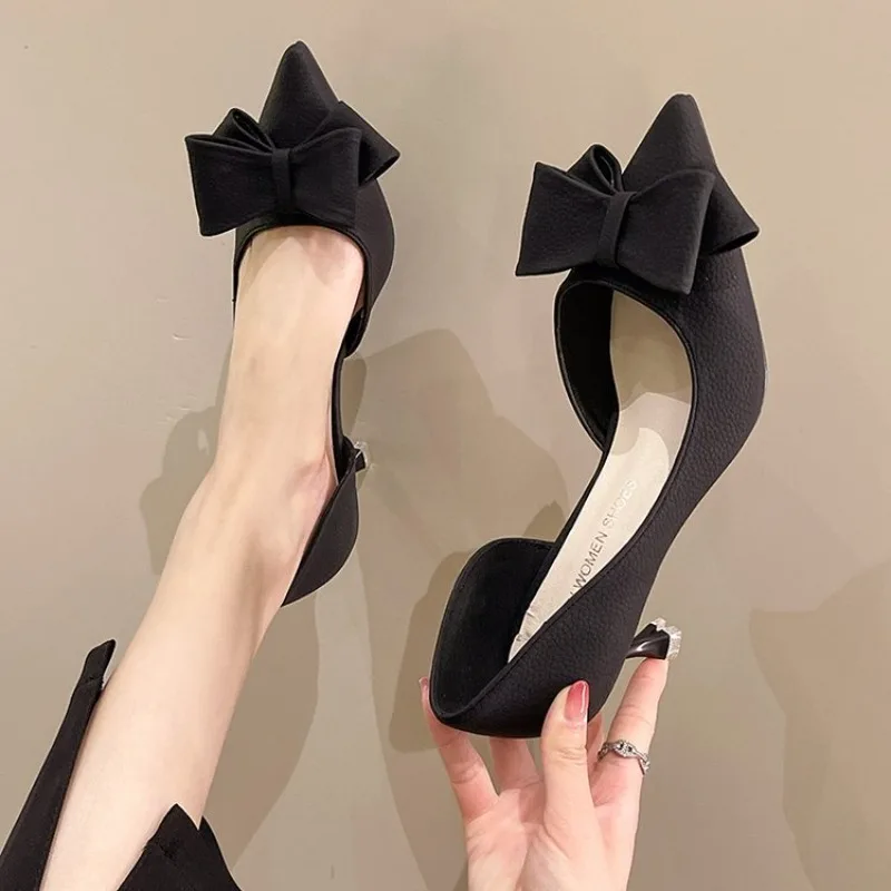 Women High Heeled Sandals Spring New Fashion Bow Blue Elegant Party Women Pointed Toe Solid Color Luxury High Heeled Sandals