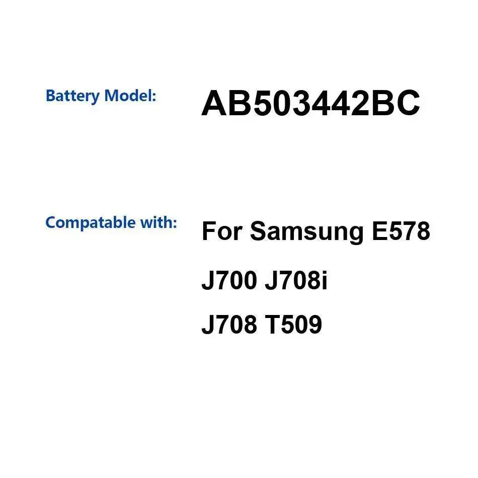 

Аккумулятор мобильного телефона 800 мАч AB503442BC высокой емкости для Samsung E578 J700 J708i J708 T509