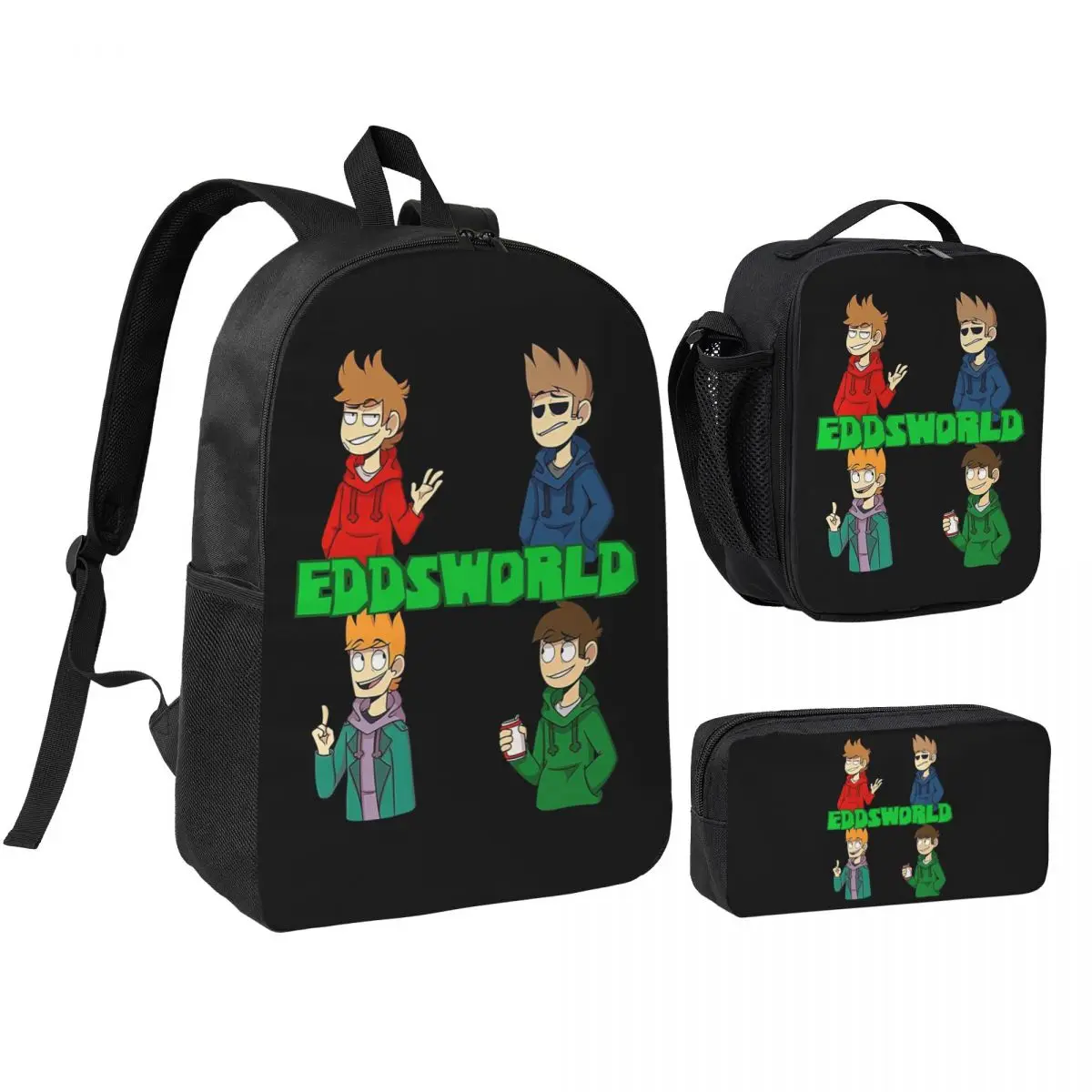 

Eddsworld Backpack Boys Girls BookBag School Bag Shoulder Bags 3ps Insulated Lunch Bag Pencil Case