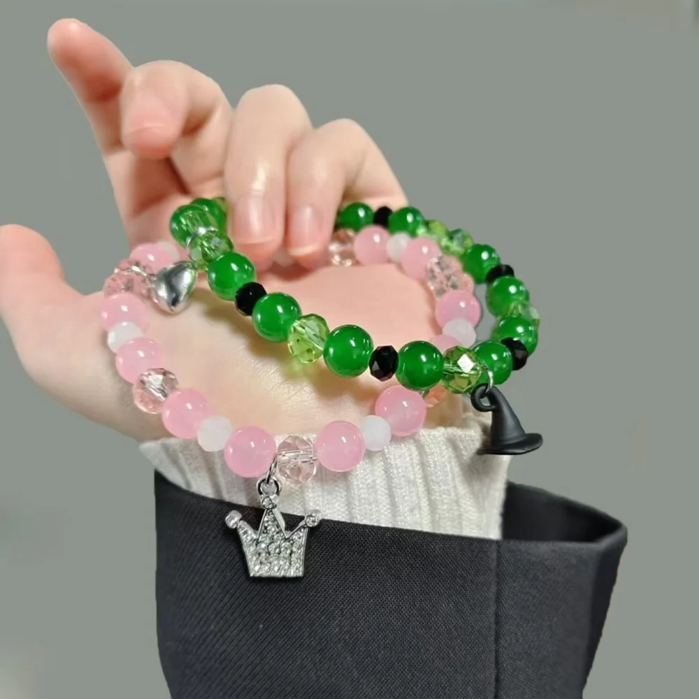 Delicate Elphaba Galinda Friendship Bracelets For Couples Valentine's Rhinestone Crown Witch Hat Matching Handchain Party Decor