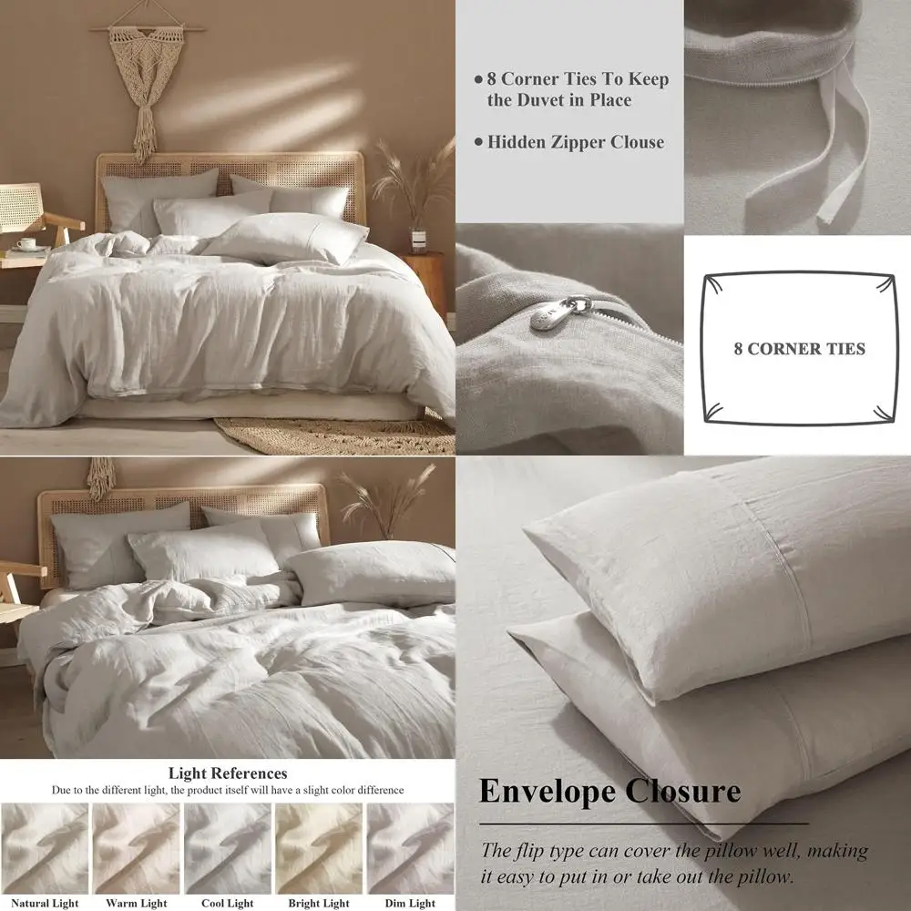 

Queen Size 100% Natural Linen Duvet Cover Set - Soft, Breathable, and Moisture-Wicking French Flax Linen in Pure Linen Design