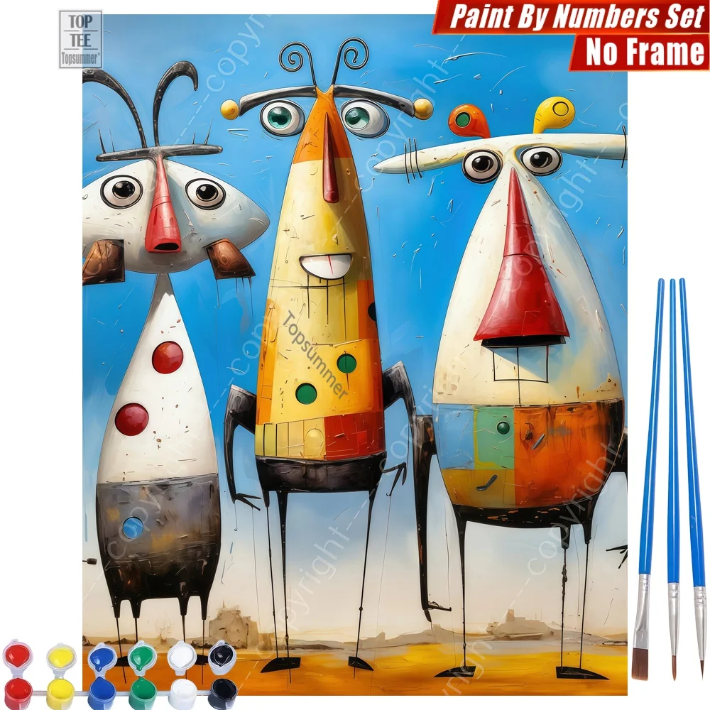 

Whimsical cartoon characters Paint By Number Set - Vibrant colorful lively Family Activities Day Of The Dead Gift For Friend