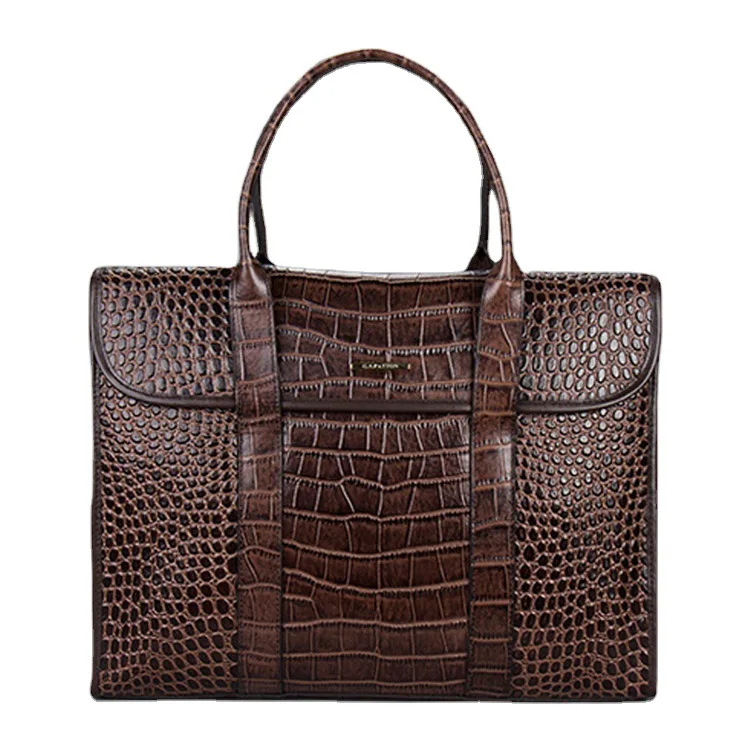 Sacs pour ordinateur portable en alligator pour hommes, cuir de vache véritable, étui à bombes, marque de luxe, sacs à main pour hommes, sac d'ordinateur Messenger 14 pouces, nouveau, 2023