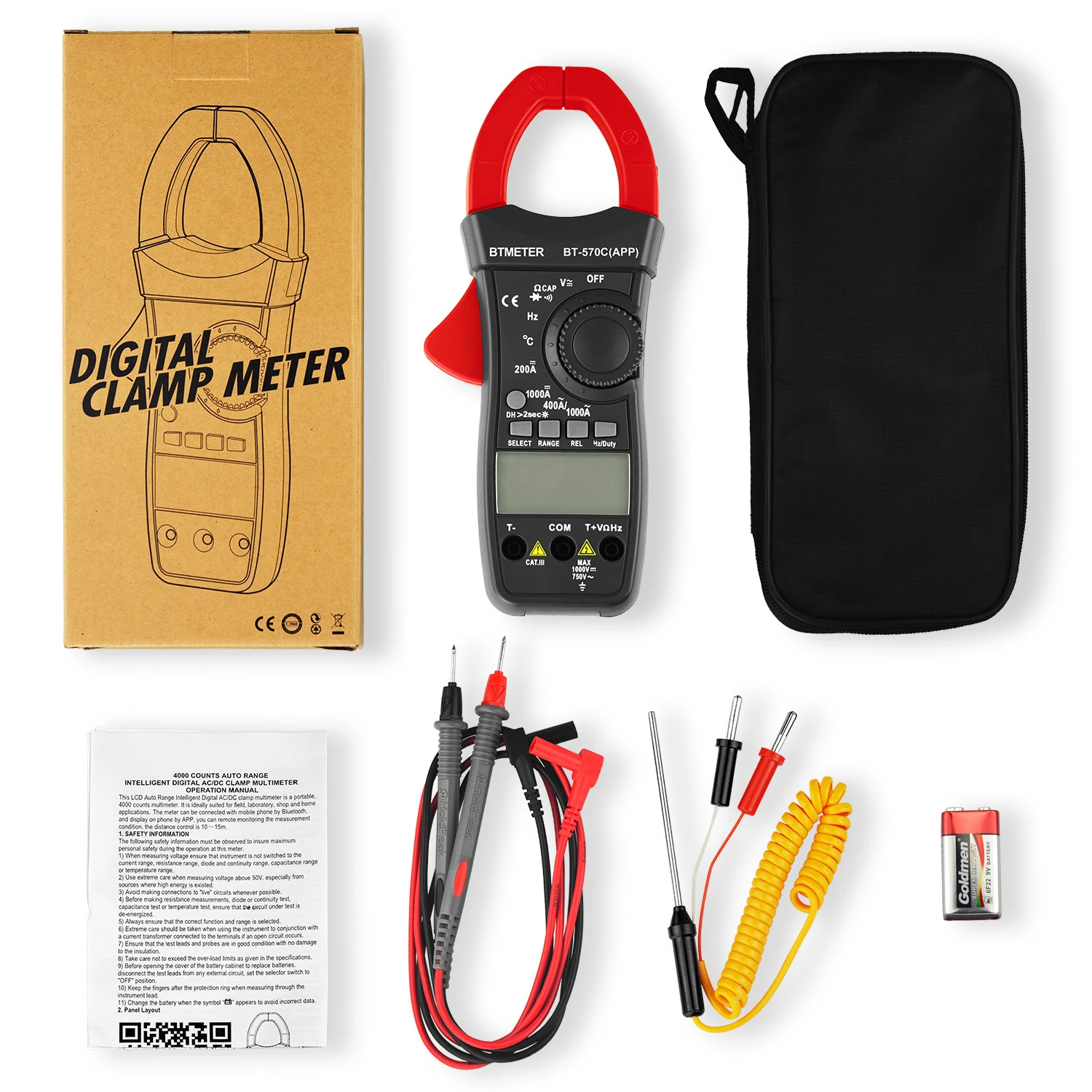 BT-570C-APP Advanced Clamp Multimeter – 1000 A AC/DC-Messung, multifunktionales Spannungs- und Temperaturprüfgerät 51,2 nF ~ 100 uF