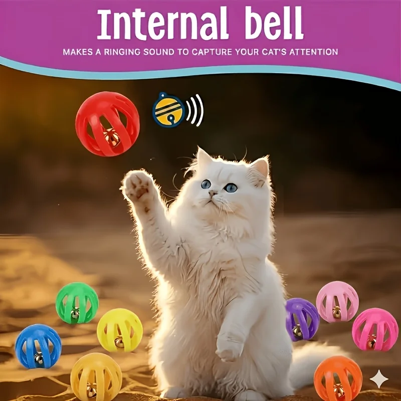 5-teiliges Set Katzenspielzeug Glockenbälle - Mehrfarbige Hohlbälle, Geeignet für Katzen zur Langeweile-Bekämpfung, Jagen und Spielen im Fußballspaß – Detail 7