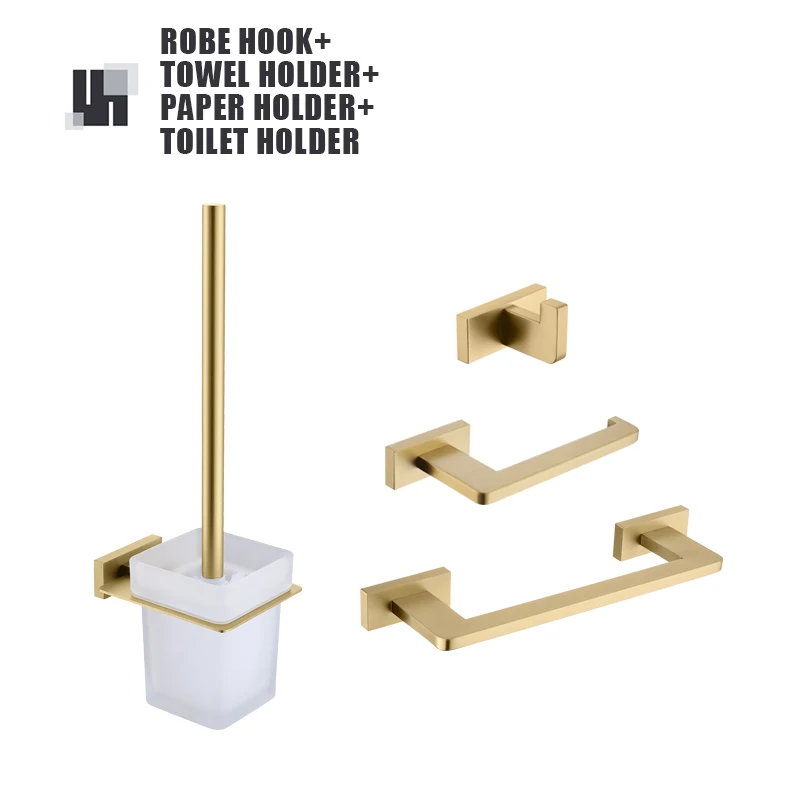 

Набор аксессуаров для ванной комнаты из матового золота: держатель для туалетной щетки, держатель для туалетной бумаги, вешалка для полотенец, крючок, мыльница, фурнитура