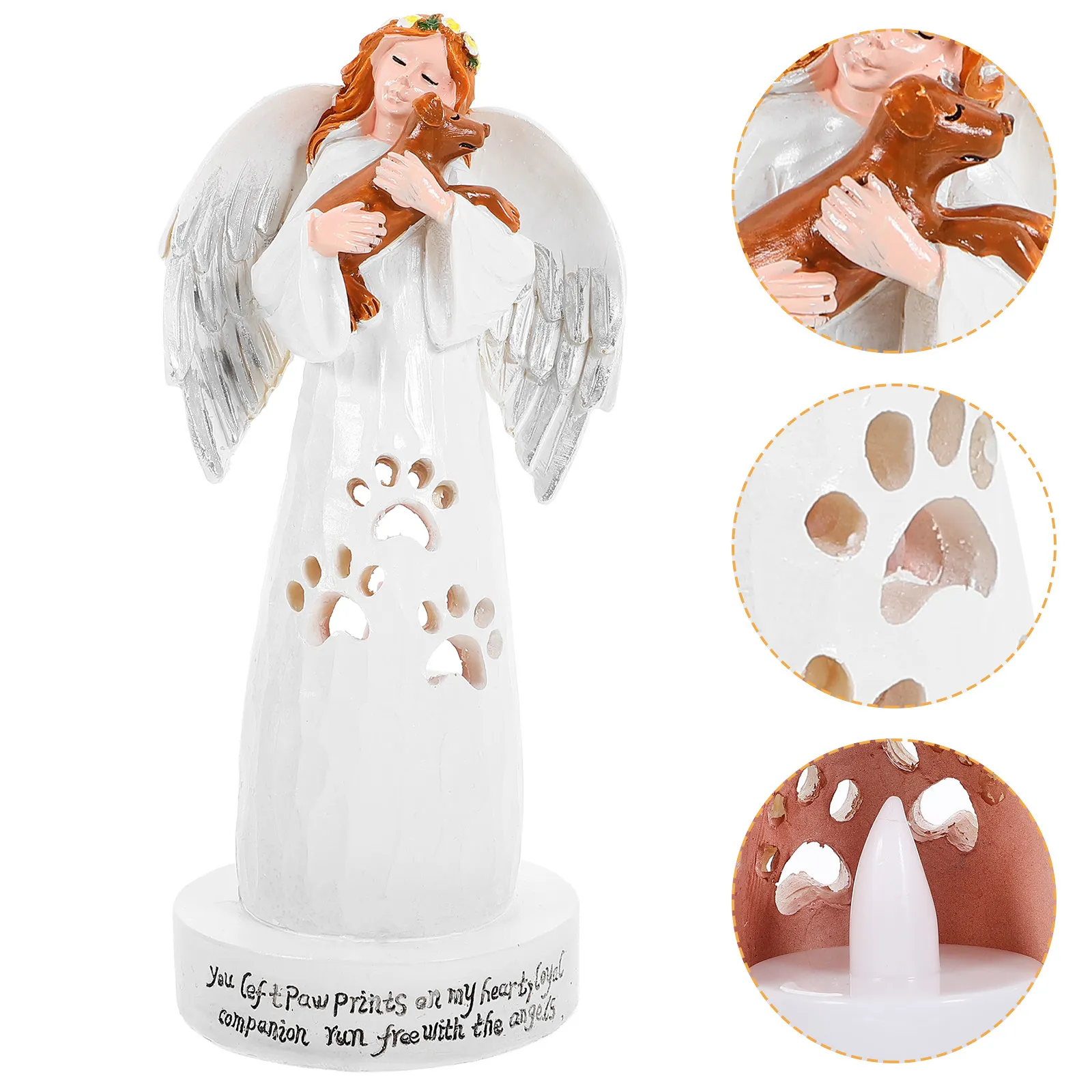 Resin Angel with Puppy Sculpture Home Decor Ornament for Desk, Shelf, or Table Decoration
