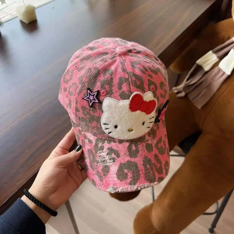 Baseball Caps Sanrio Kawaii Adjustable Cotton Vintage Hip Hop Leopard Print Hat Hip Kawaii Hat Cartoon Headgear Girls Children