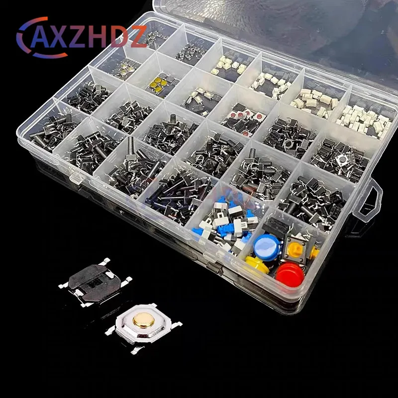 460pcs 24 Values Tactile Push Button Switch SMD DIP Micro Momentary Tact Switch Assortment Kit for Car Remote Control with Box