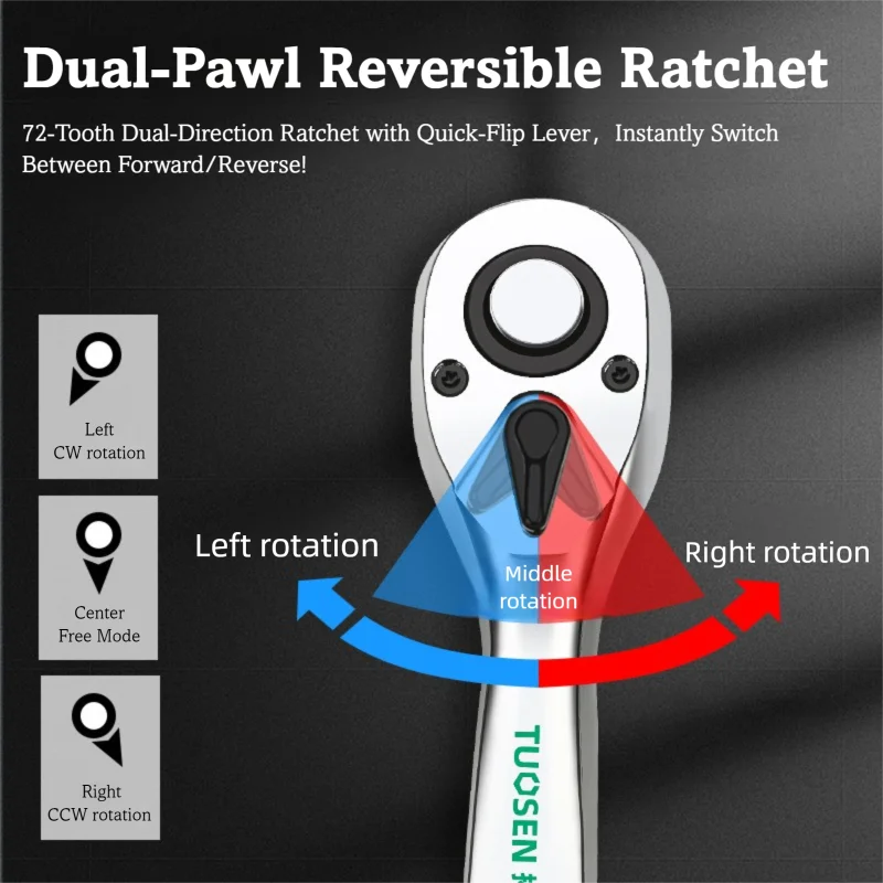 2-in-1 universal socket wrench head cover socket 7-19mm electric drill adapter and 72 tooth quick release ratchet wrench,
