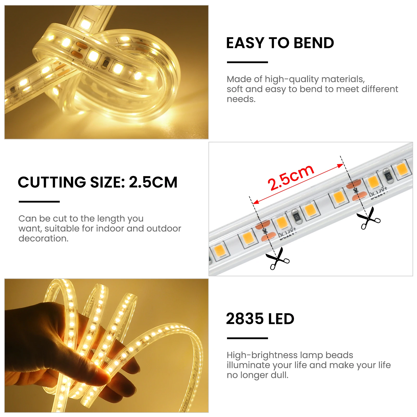 2835 LED Strip 12V 24V Waterproof IP67 Outdoor LED Lights 120LEDs/m White/Warm White LED Tape 0.5m 1m 2m 3m 5m 10m Outdoor Light