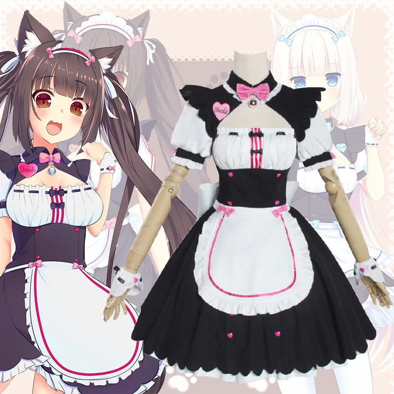 Color Cosplayer Anime Lolita Dress Maid Cosplay Costume Nekopara Lovely Game Anime Suits Women Bow Tie Maid Uniform Black