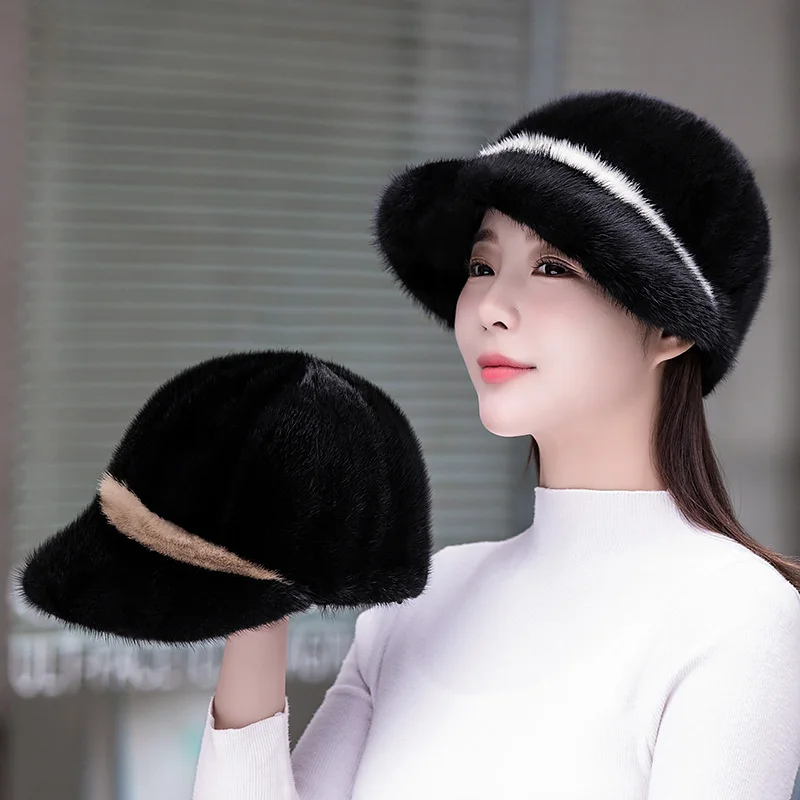 

2024 Winter Hats Women's Real Mink Fur Hat Korean Version Fisherman's Hat New Casual Thickened Hat Winter Fashion Mink Hat Cap