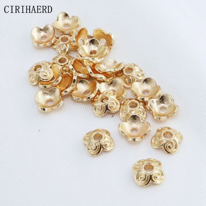 Tapa de cuentas de flores chapada en oro/plata de 14K, 7,5mm, tapas de cuentas cuadradas pequeñas para fabricación de joyas DIY, accesorios espaciadores de cuentas