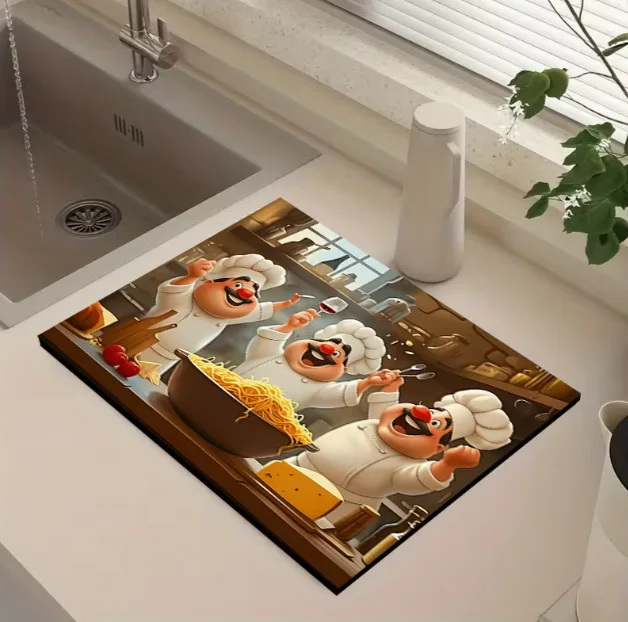 Tableware Drying Mat Happy Chef Draining Mat Kitchen Mat Dry