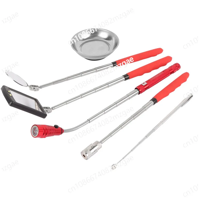 

6-piece set of strong magnetic pickup iron rod, car maintenance inspection mirror, screw suction workpiece bendable tool