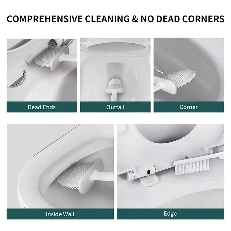 Toilet Brush Home Bathroom Wall Mounted Set No Dead Space Cleaning Toilet Brush Silicone Toilet Brush image 5