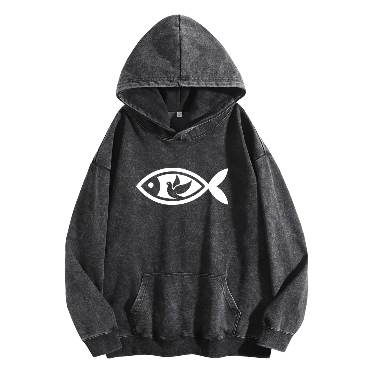 سترة بقلنسوة برسومات كلاسيكية للرجال من Pigeon Fish، بلوفر كلاسيكي متعثر، ملابس الشارع، كاجوال