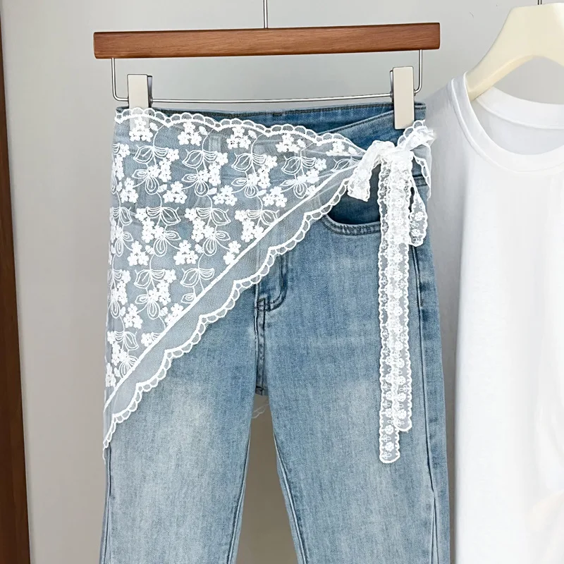 Lace Hollow Skirt for Women To Wear Versatile Korean Version Short Skirt Fart Curtain Triangular Headscarf Skirt Curtain
