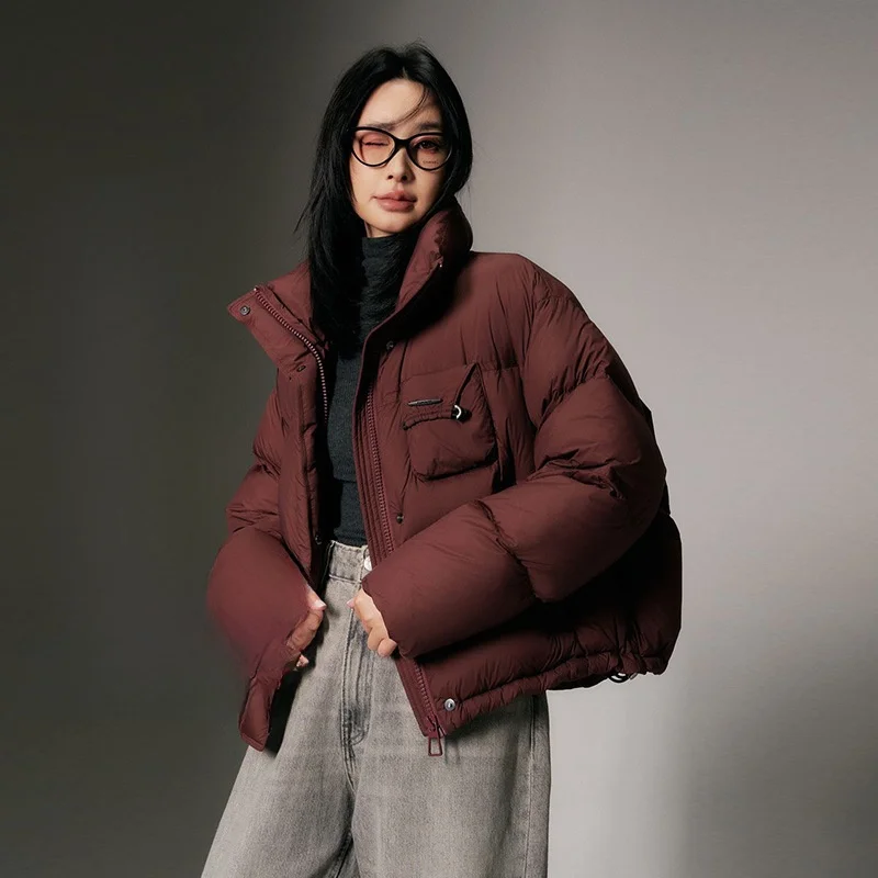 

New 2025 Autumn Winter ort Puffer Jaet Women's Stand Collar Casual Bread Sle Outerwear Warm Nylon Fabric Du down Filling