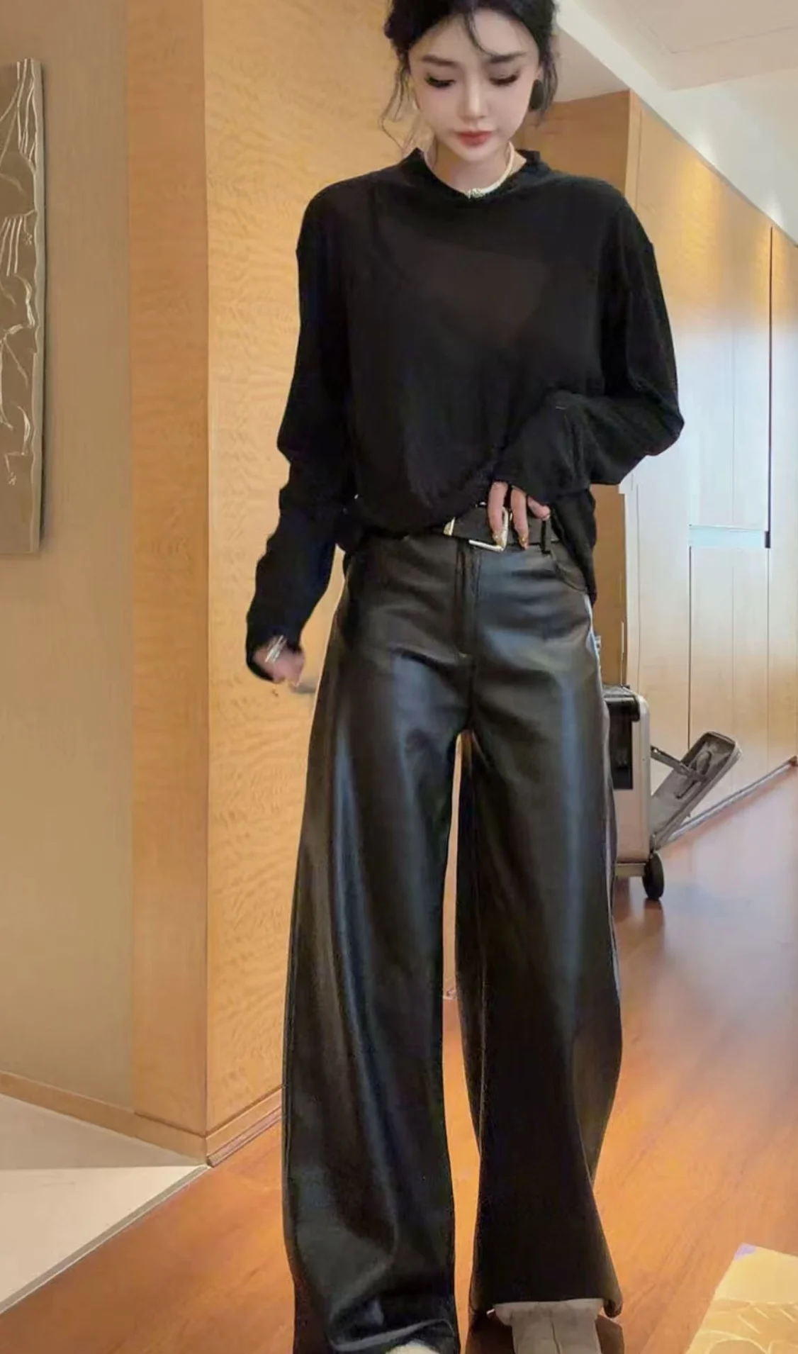 

Loose Casual Pure Color Faionable Women's Winter Leather Pants New Arrival 2025 Ele Versatile Simple Design Sensation