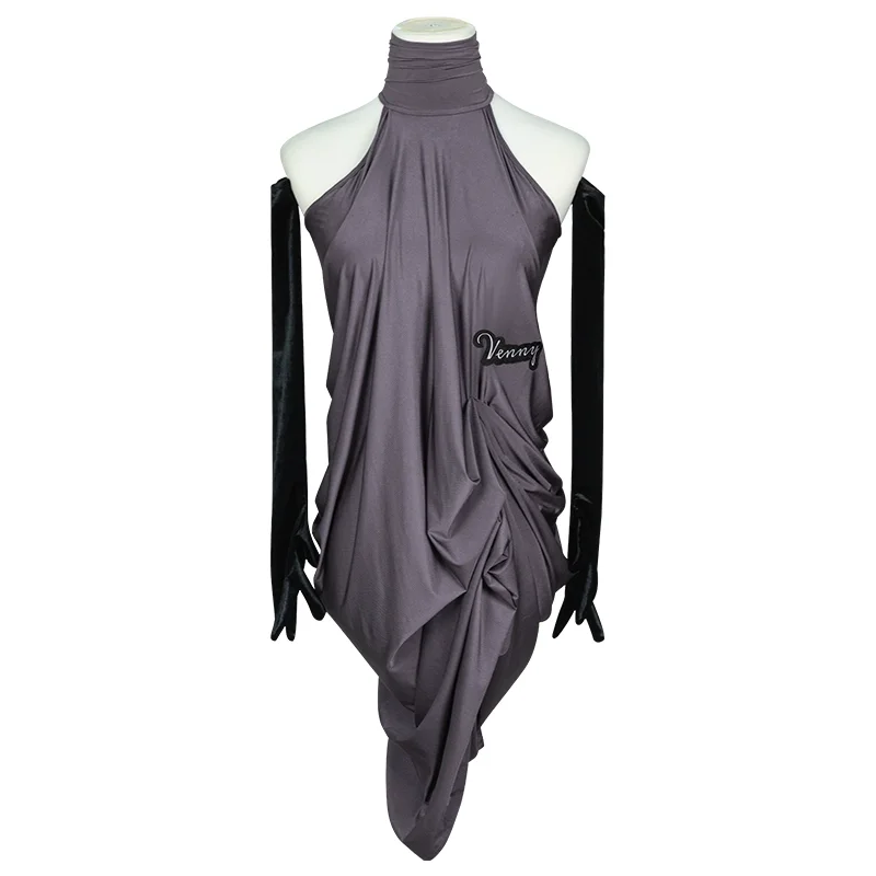 Abito da ballo latino Vennystyle per ragazze, scollo all'americana senza maniche tutto in uno, costume da ballo da sala per abbigliamento da allenamento professionale