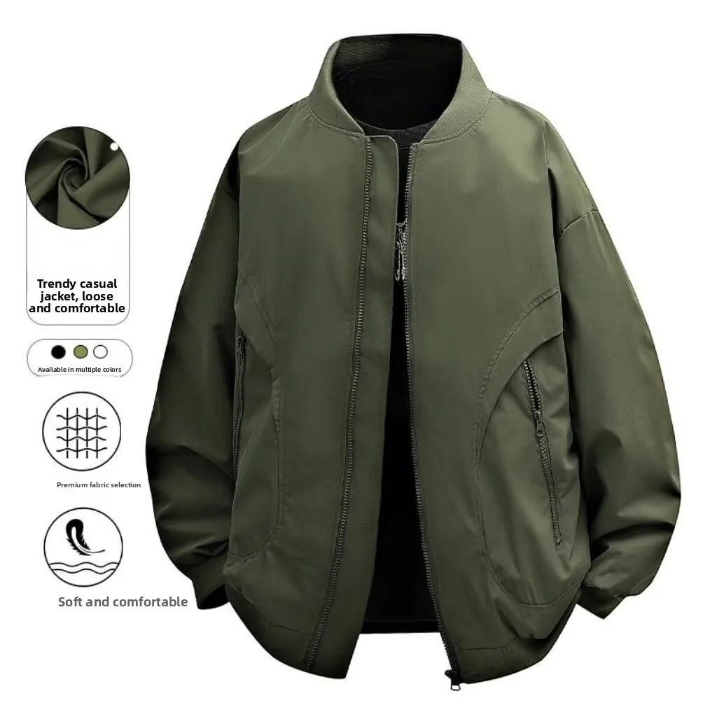 

Свободный крой, американский бейсбольный джемпер, мужское весенне-осеннее новое поступление, пальто большого размера с воротником-стойкой на молнии, полиэстер