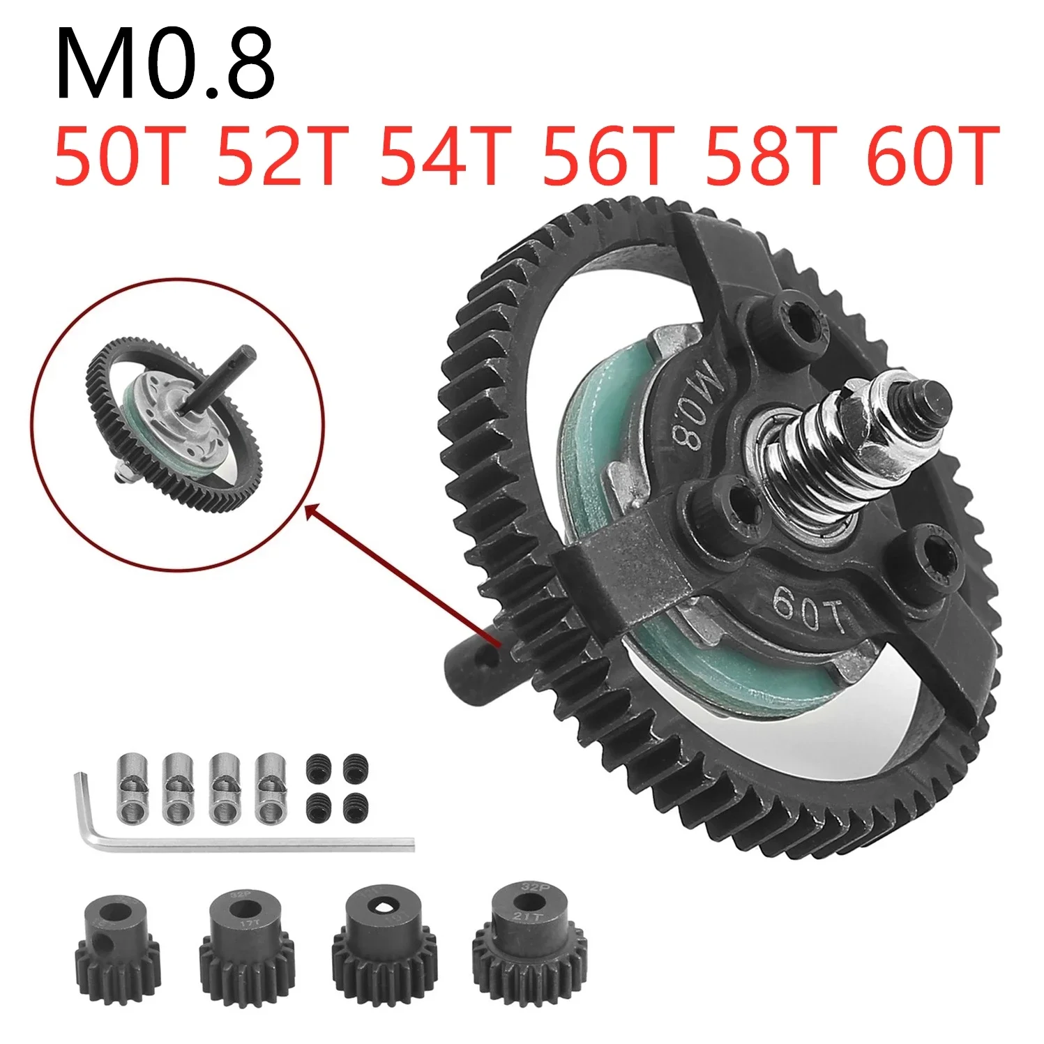 

Сталь M0.8 50T 52T 54T 60T, цилиндрическая шестерня, скользящая муфта и шестерня для Traxxas Slash 2WD Rustler Stampede 2WD, обновленные детали