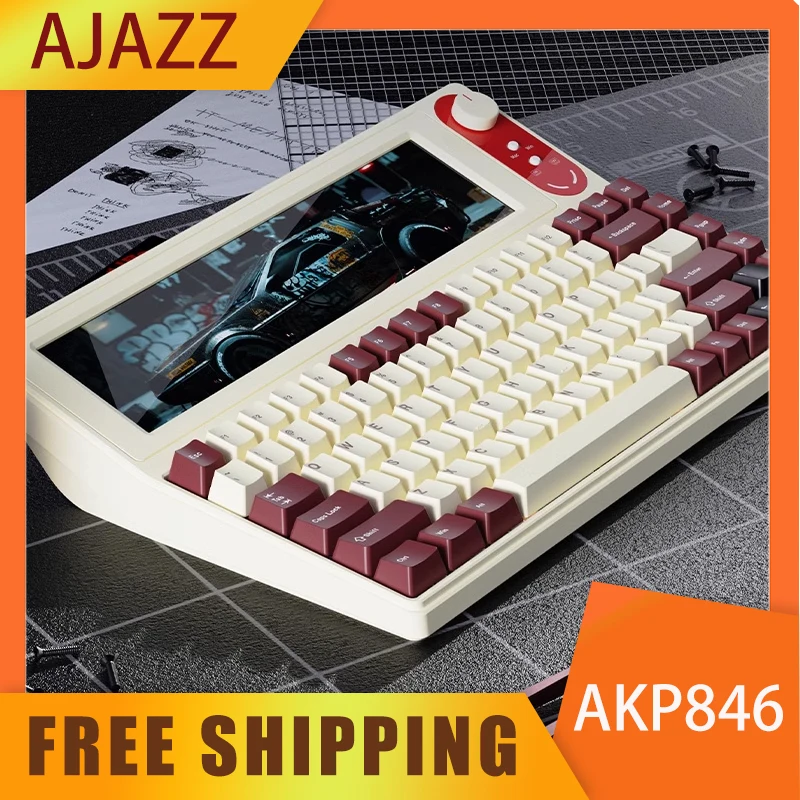 AJAZZ AKP846 Mechanical Keyboard 10.1-inch large touch color screen wried Hot-swappable PC/PBT keycaps office Laptop accessories