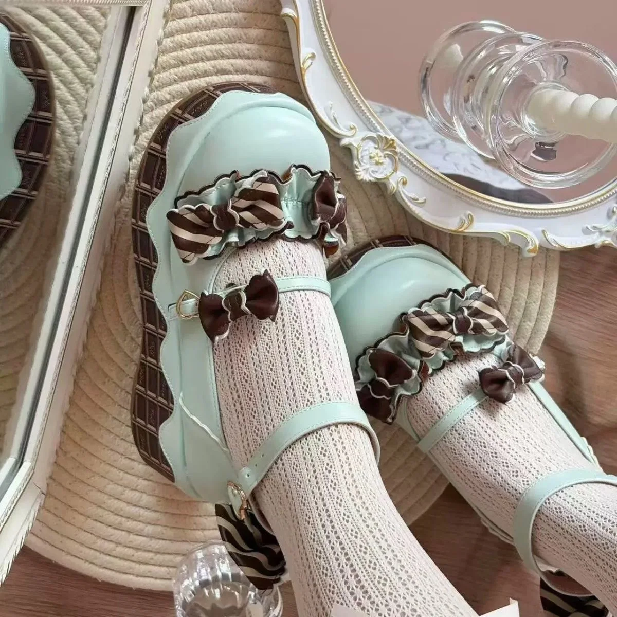 Adorable round Head High Heels Thick Bottom  Knot  Mary Jane Candy House Ladies Fashion Single Shoes