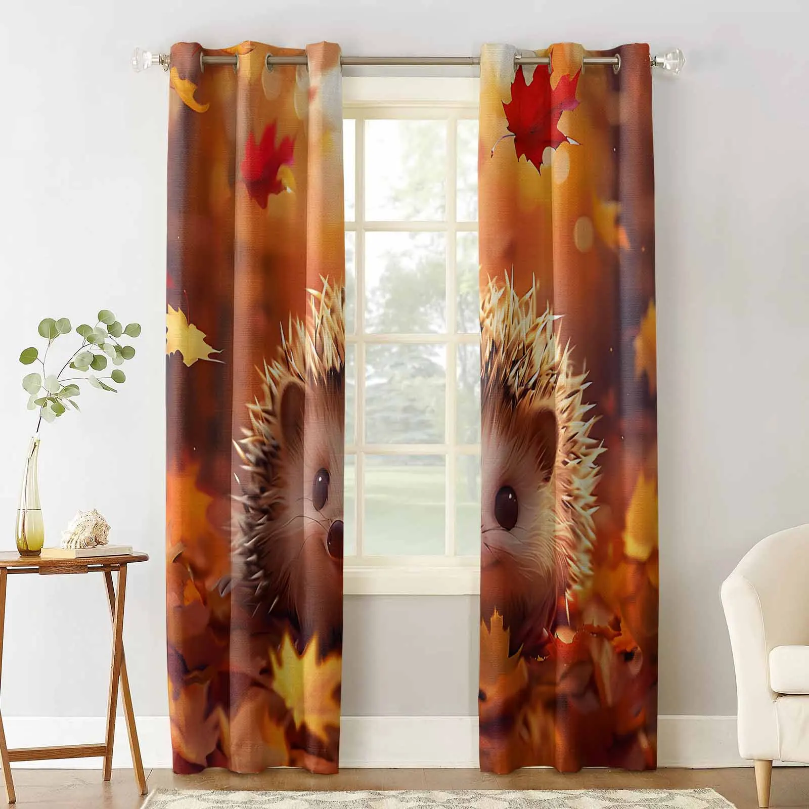 Autumn Maple Leaf Forest Hedgehog Blackout Curtains For Living Room Bedroom Window Treatment Blinds Drapes