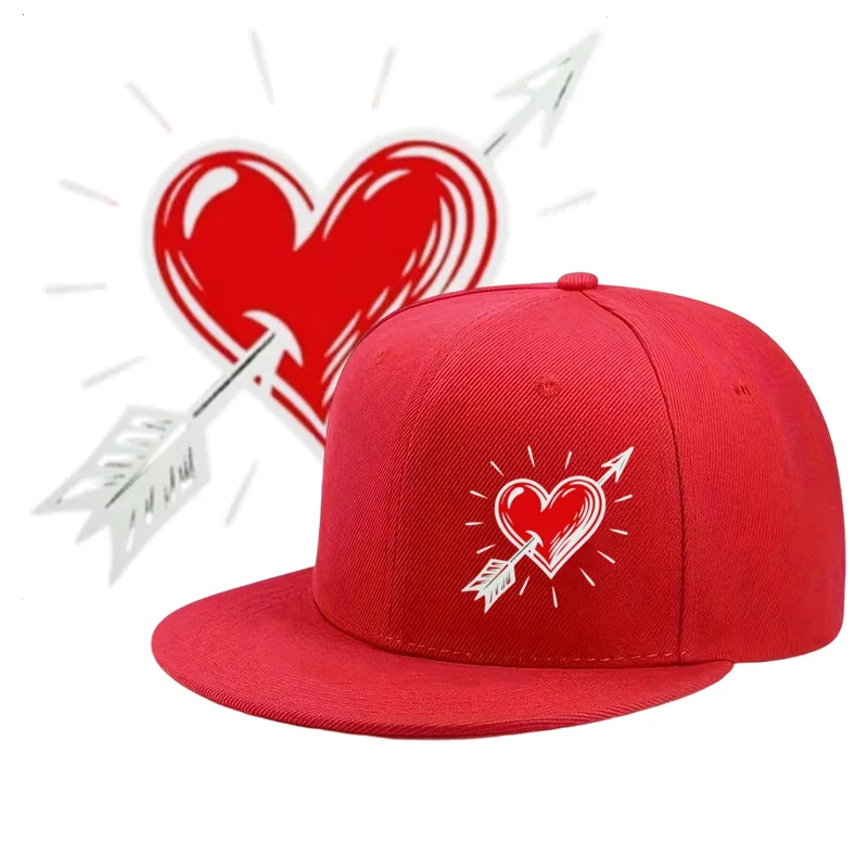 A Heart-shaped Arrow-piercing Print Hip-hop Baseball Cap, Suitable for Both Men and Women with Adjustable Design. Perfect for St