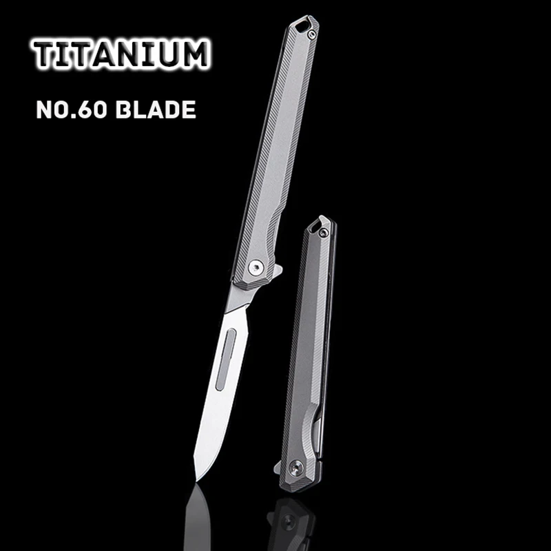 Titanium Alloy Fast Open Folding Knife Medical EDC Outdoor Unpacking Pocket Utility Knife 10PCS NO.60 Replaceable Blades