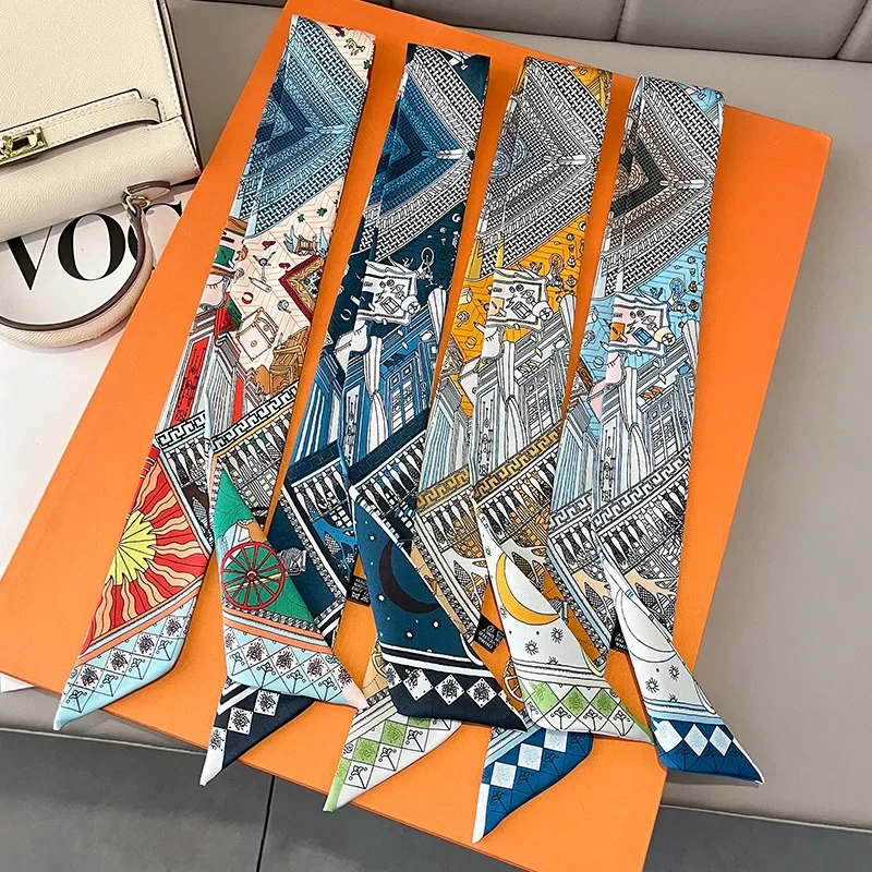 

2024 Layered Twill Silk Ribbon Silk Scarf Handbag Handle Wrap Bag Ribbon Scarf Women Girls Head Hair Wrist Decoration