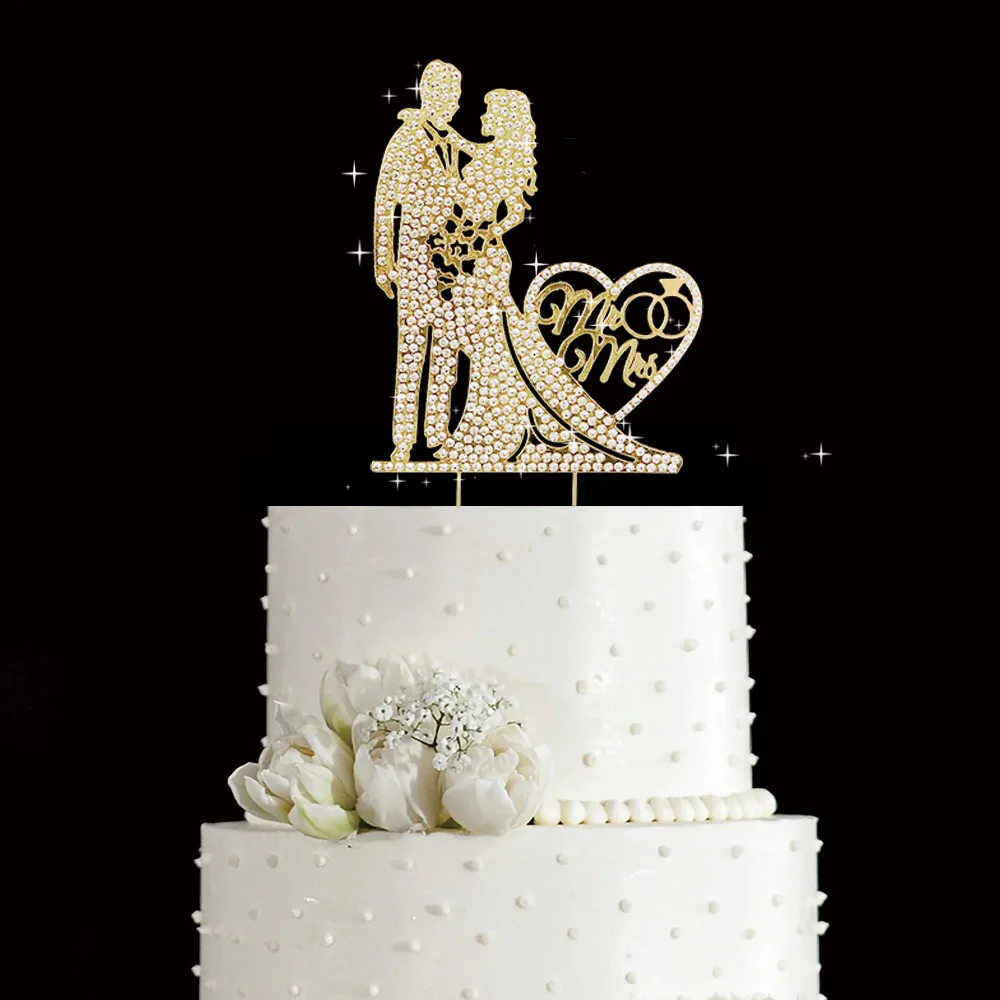 Hochzeitstorte Topper Kristall Strass Metall Mr und Mrs Kuchen Topper Hochzeit Braut und Bräutigam Brautparty Party – Detail 4