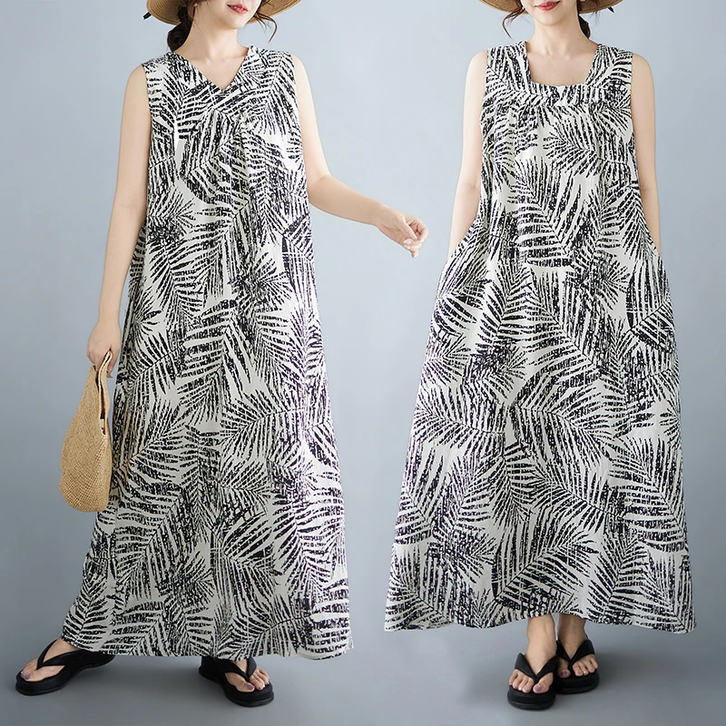 

Summer 2026 New Style V-Neck Loose Drifting Dress Large Size Front And Back Wear Romantic Style High Waist Long Skirt City Walk