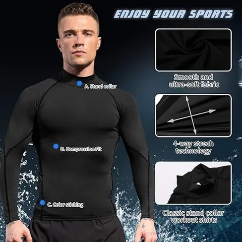 Herr Polotröja Snabbtorkande Långärmad Kompressionströja Långärmad Sport Fitness Tight T-shirt Löpning Casual Vår och Höst 8 best sales kompressionströja med polotröja - №2